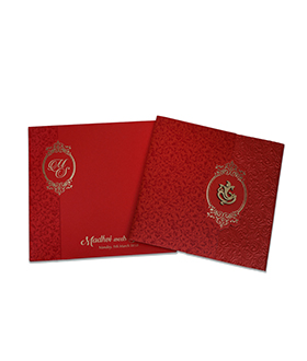 Gate fold Indian wedding Invitation in maroon with floral motifs