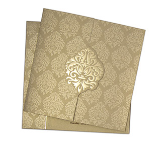 Gate fold Indian wedding invite in brown with floral motifs