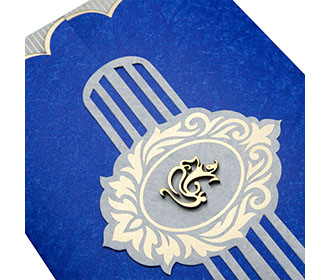 Gatefold ganesha wedding invitation in blue & grey