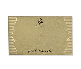 Gatefold ganesha wedding invitation in brown & golden