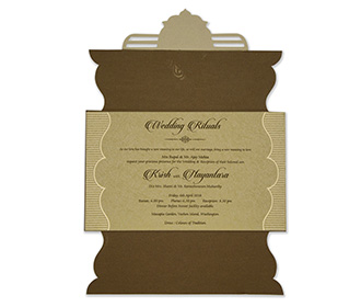 Gatefold ganesha wedding invitation in brown & golden