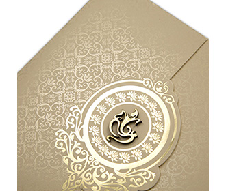Gatefold hindu wedding invitation in beige with laser cut Ganesha