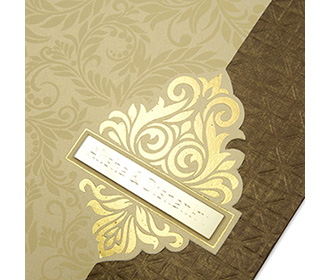 Gatefold multifaith Indian wedding invite in beige and brown