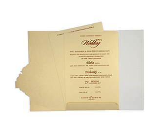 Gatefold multifaith Indian wedding invite in beige and brown