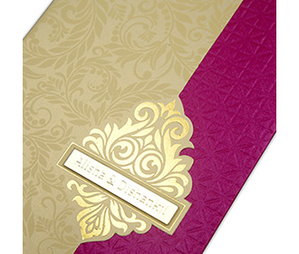 Gatefold multifaith Indian wedding invite in beige and pink