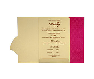 Gatefold multifaith Indian wedding invite in beige and pink