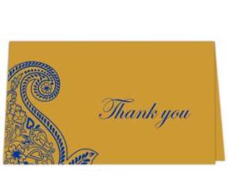 Thank you card in Golden & Blue Paisley Design