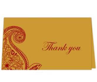 Thank you card in Golden & Red Paisley Design