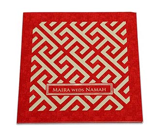 Geometric design wedding invitation in red with marble effect