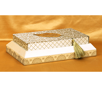 Golden and Cream wedding box invitation with leaf design