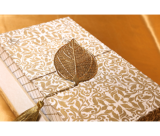 Golden and Cream wedding box invitation with leaf design