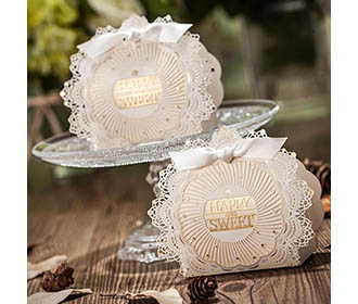 Golden and white Laser cut Design gift boxes with lace