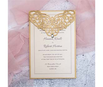 Golden colour laser cut reception & wedding invitation