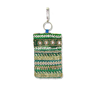Green Embroidered Mobile Pouch