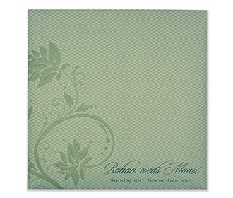 Hindu designer floral indian wedding invitation in mint colour