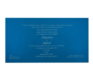 Hindu Designer Wedding Card in Blue with Golden Motifs
