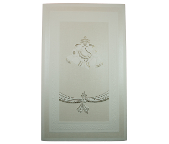 Hindu invite in ivory and golden with Ganesha and Gath-bandhan design