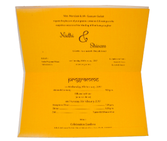 Hindu Invite in Yellow and golden with Ganesha symbol