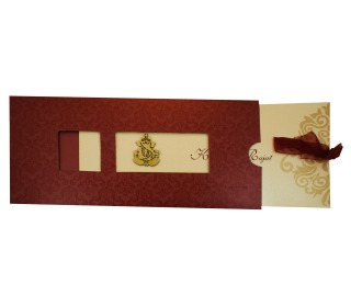 Hindu Wedding Card in Maroon with Pull out inserts in Golden