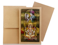 Hindu Wedding Cards Design in Antique Golden & Brown Colour
