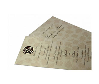 Hindu Wedding Card in Golden Brown with a Pull out insert