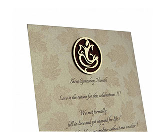 Hindu Wedding Card in Golden Brown with a Pull out insert