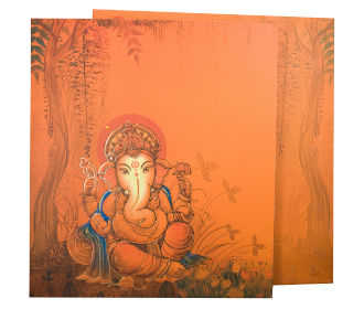 Hindu Wedding card in orange with God images