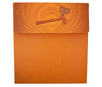 Hindu Wedding Card with a Peacocks and Decorated Flute