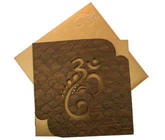 Hindu Wedding Card with Ganesha Image in Brown Handmade Paper