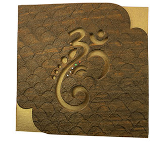 Hindu Wedding Card with Ganesha Image in Brown Handmade Paper