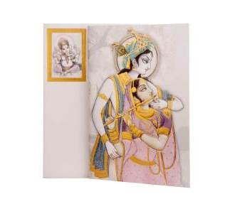 Hindu Wedding Cards with Multicolor Radha-Krishna Design