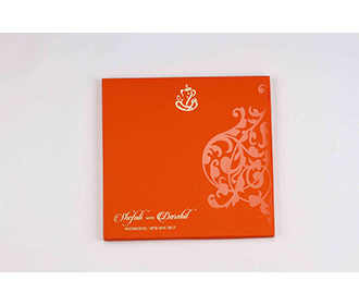 Hindu wedding invitation card in bright orange colour