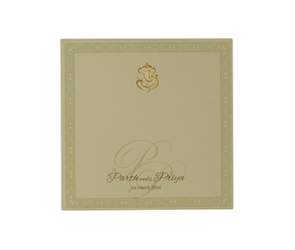 Hindu wedding invitation card in dusty olive colour