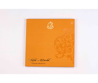 Hindu wedding invitation card in yellow brown colour