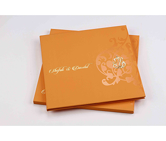 Hindu wedding invitation card in yellow brown colour