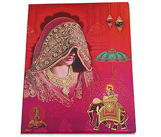 Hindu wedding invitation for in red color bride side