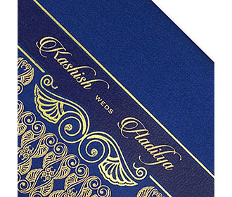 Hindu wedding invitation in blue and golden