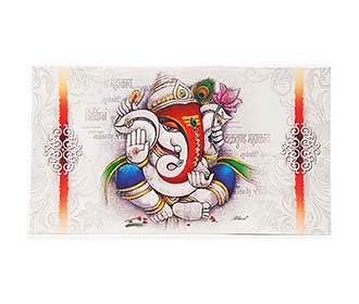 Hindu Wedding Invitation in Multi color stone studded Ganesha