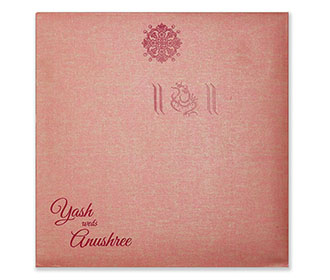 Hindu wedding invitation in pink with Ganesha symbol