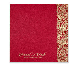 Hindu wedding invitation in rich red and golden