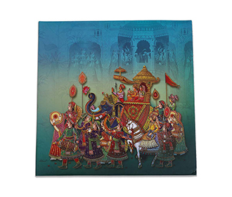 Hindu wedding invitation with artistic images of wedding ceremonies
