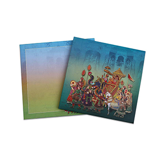 Hindu wedding invitation with artistic images of wedding ceremonies