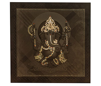 Hindu Wedding Invite in Brown and Golden with God images