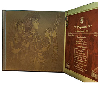 Hindu Wedding Invite in Brown and Golden with God images