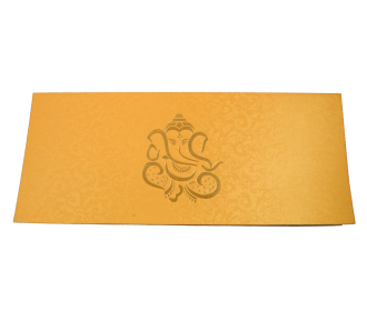 Hindu Wedding invite in golden with Ganesha symbol