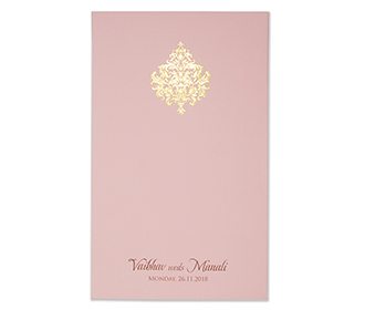 Indian wedding card in baby pink with floral motifs