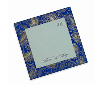 Indian Wedding Card in Blue with Traditional Paisley Designs