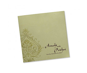 Indian Wedding Card in Cream with Embossed Motif in Golden