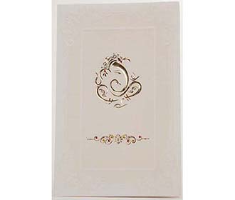 Indian Wedding card in cream with golden Ganesha design