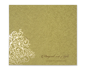 Indian wedding card in green embossed motifs and laser cut design